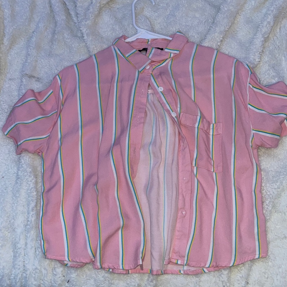 striped button down tee